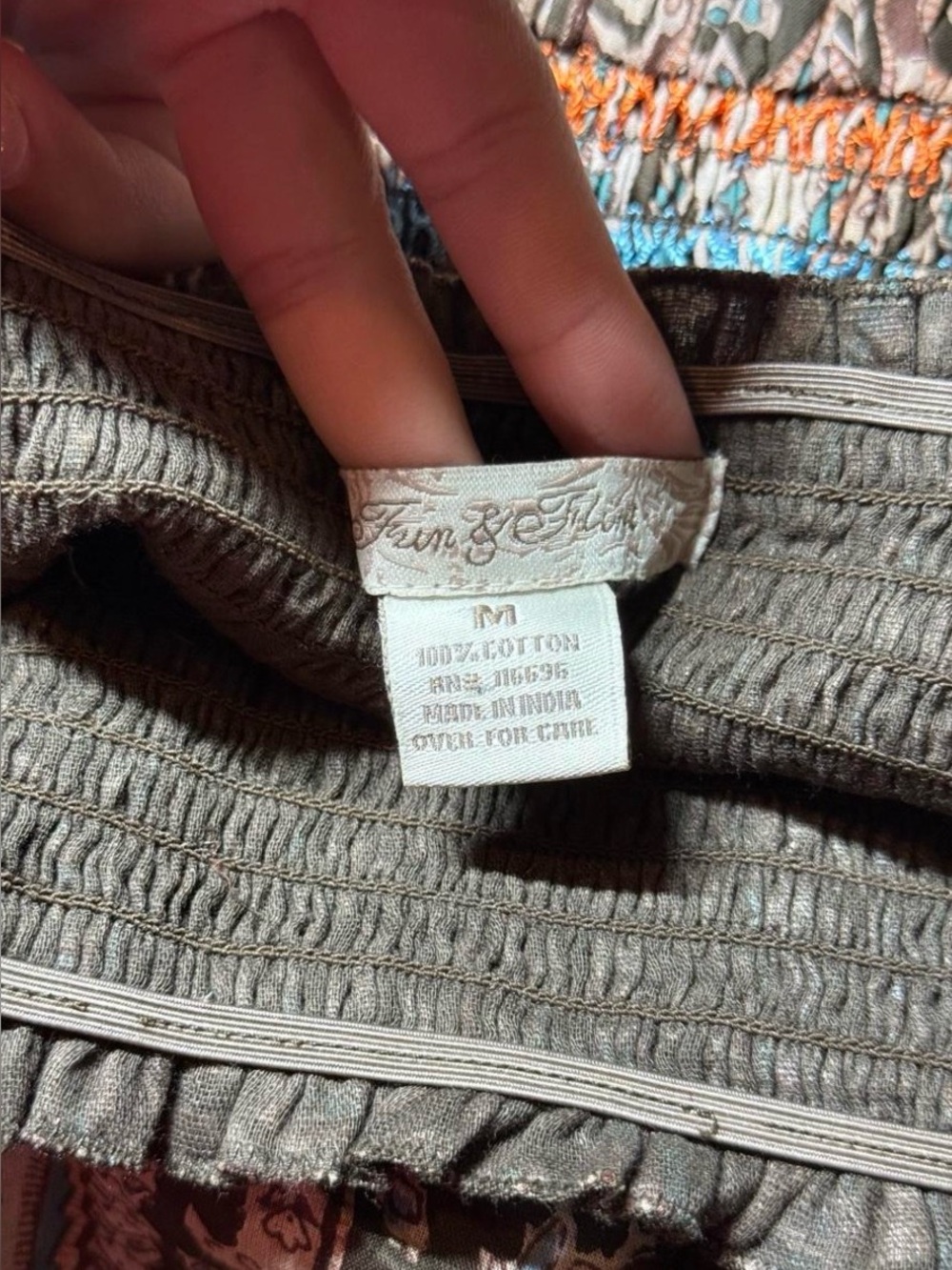 Y2K Paisley Boho Midi Skirt Brown Blue Orange Smocked Dress Western Festival - M - Picture 6 of 8